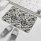 Vintage Flower Ornament Botanical, Black And Cream Durable Bath Mat