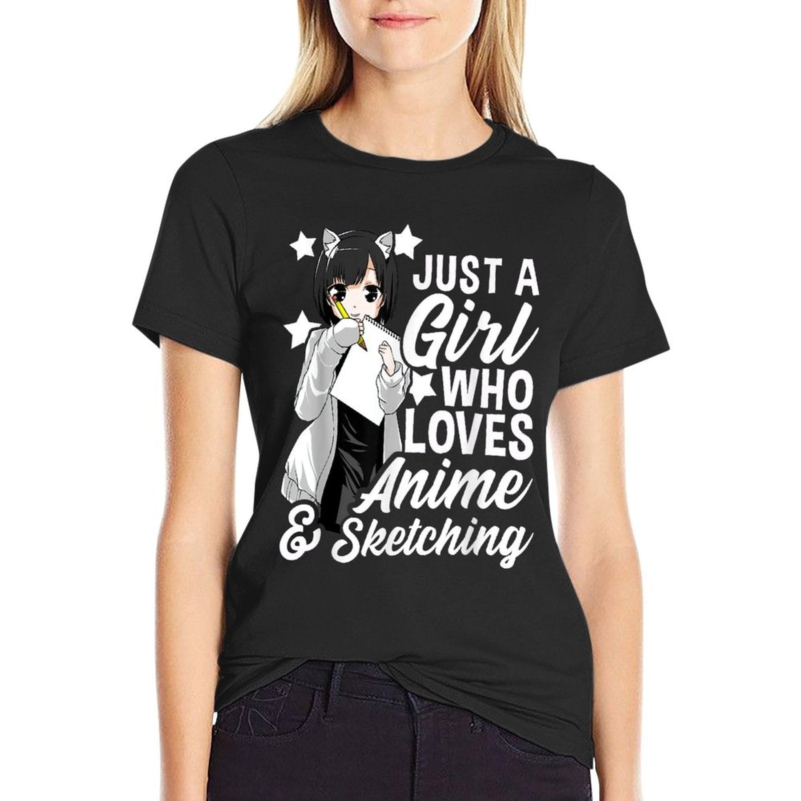 Anime Girl Just A Girl Who Loves Anime And Sketching Drawing  Moisture-wicking T-Shirt