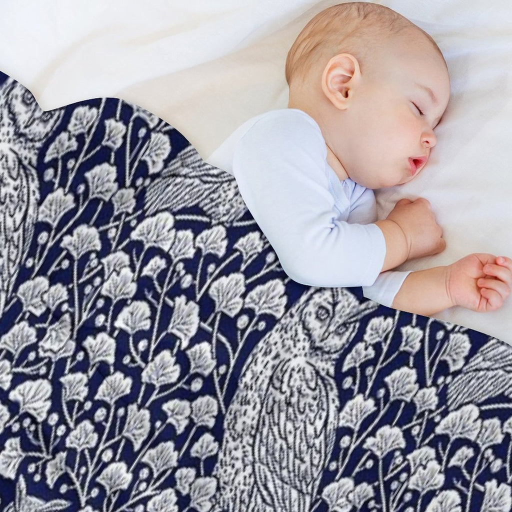Winter Blue II - Owls And Gingko Leaves Velvety-soft Throw Blanket