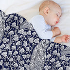 Winter Blue II - Owls And Gingko Leaves Velvety-soft Throw Blanket