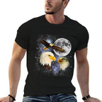 Three Bald Eagle Moon Meme Funny American Bird Eagles Lover  Eco-friendly Material T-Shirt