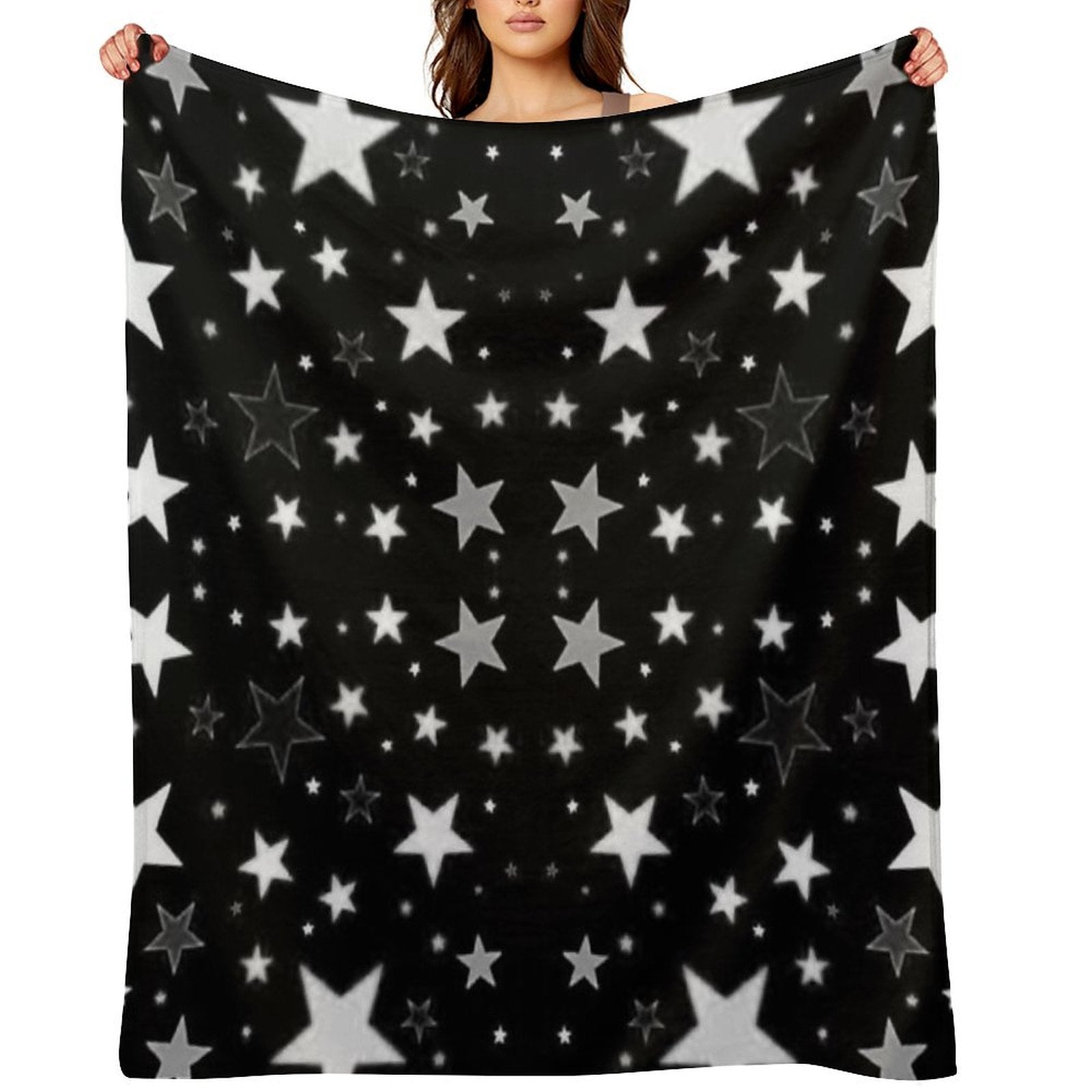 Black White Stars Wrinkle-free Throw Blanket