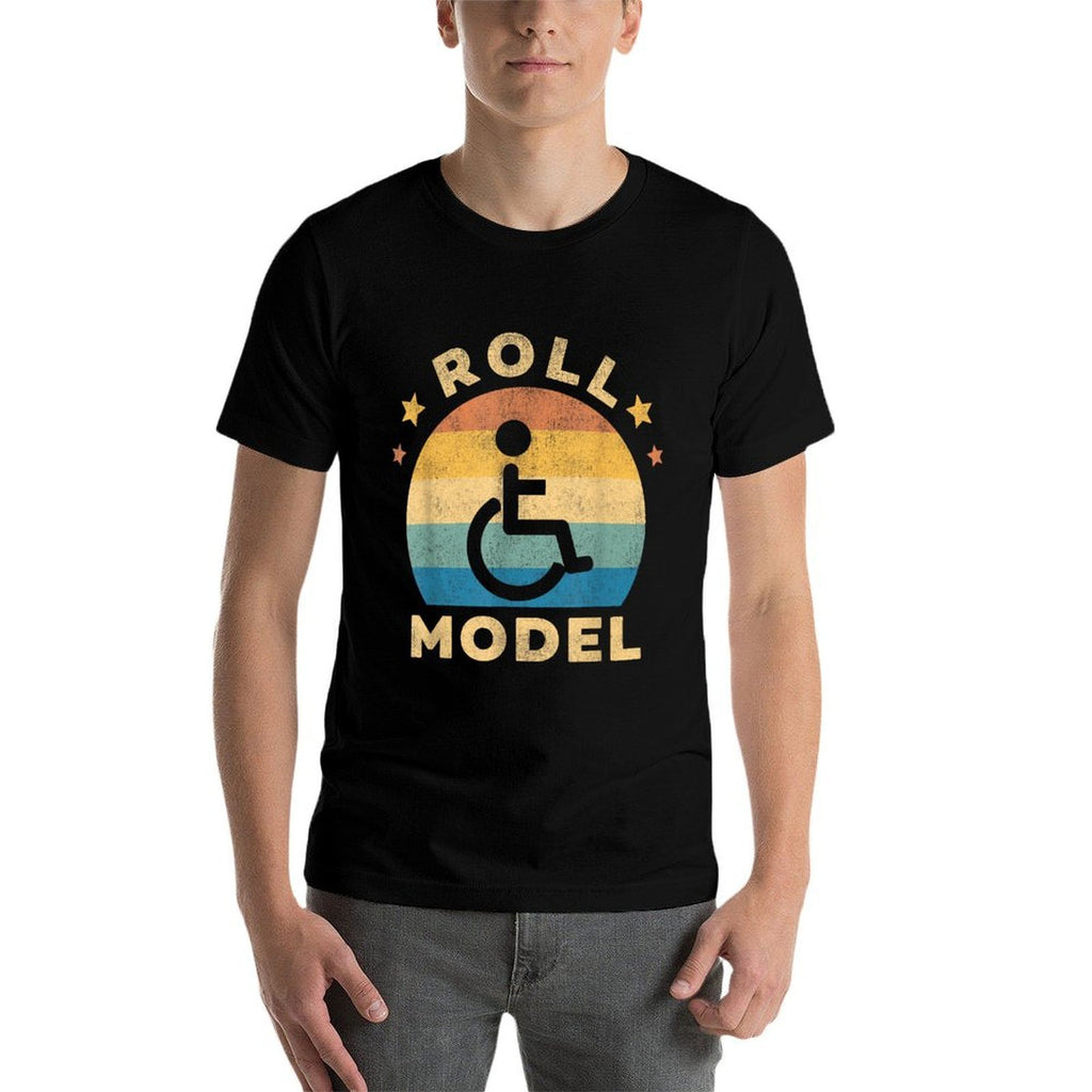 Funny Wheelchair Humor Retro Handicap Disability Roll Model  Soft T-Shirt