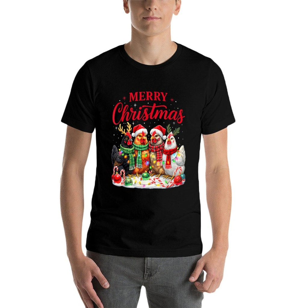 Christmas Chicken Lights Santa Xmas Farm Animal Holiday  Stretchy T-Shirt