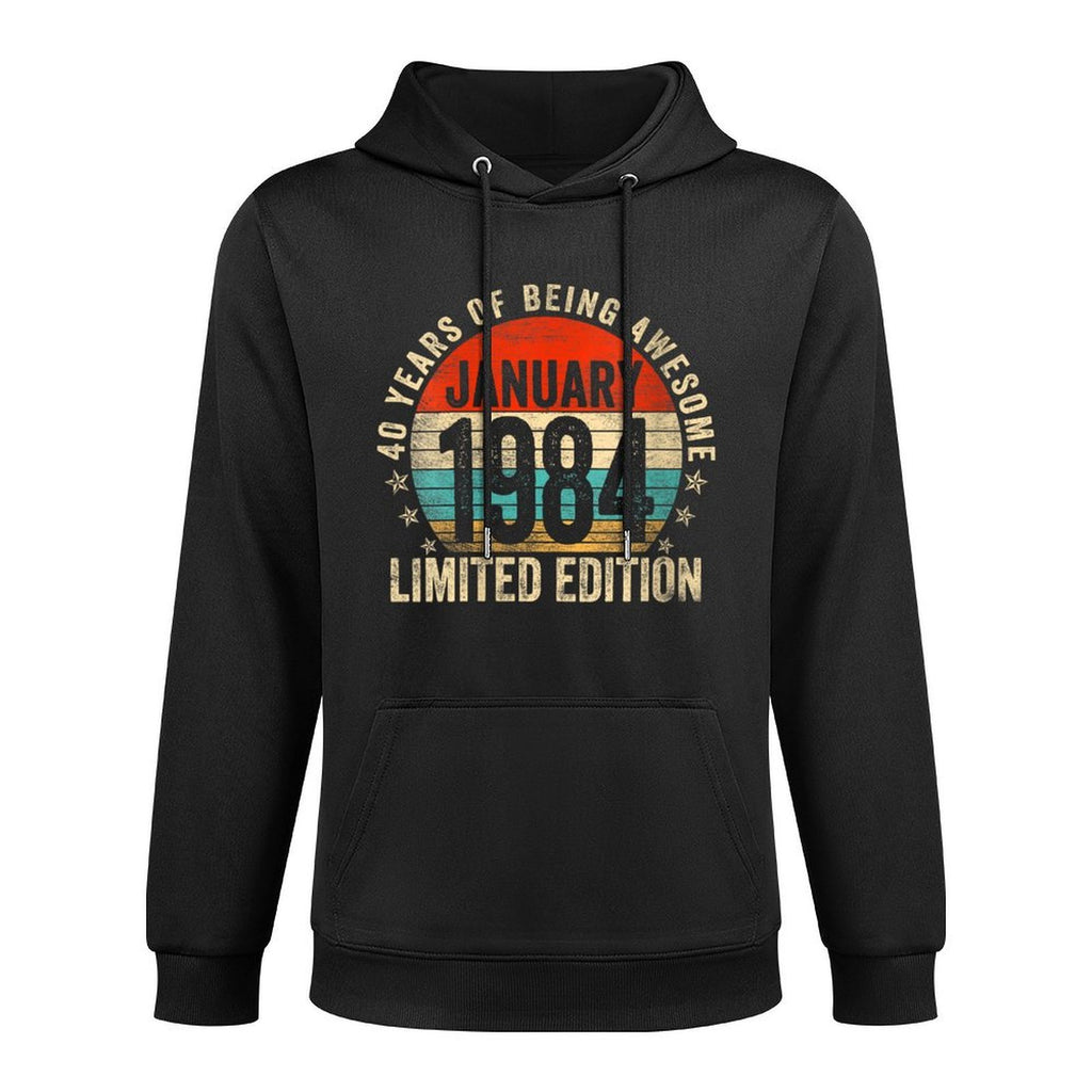 Womens 40 Years Old Gifts Vintage January 1984 40th Birthday Retro Kangaroo Pocket Hoodie