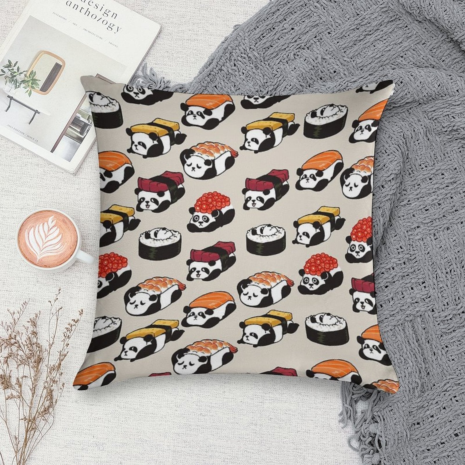 Sushi Panda Soft Gift Ready Throw Pillow