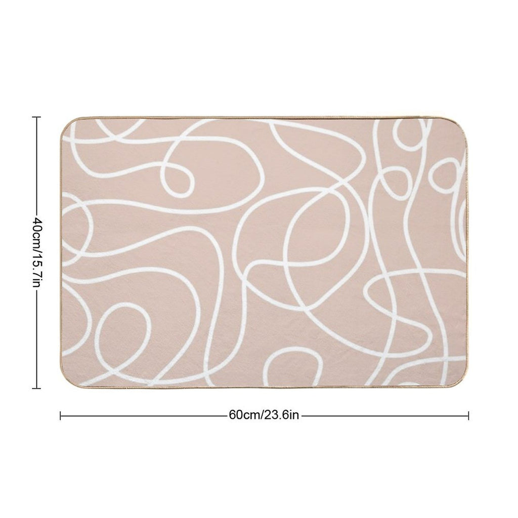 Doodle Line Art Pattern  White on Soft Terracotta  Eco-Friendly Bath Mat
