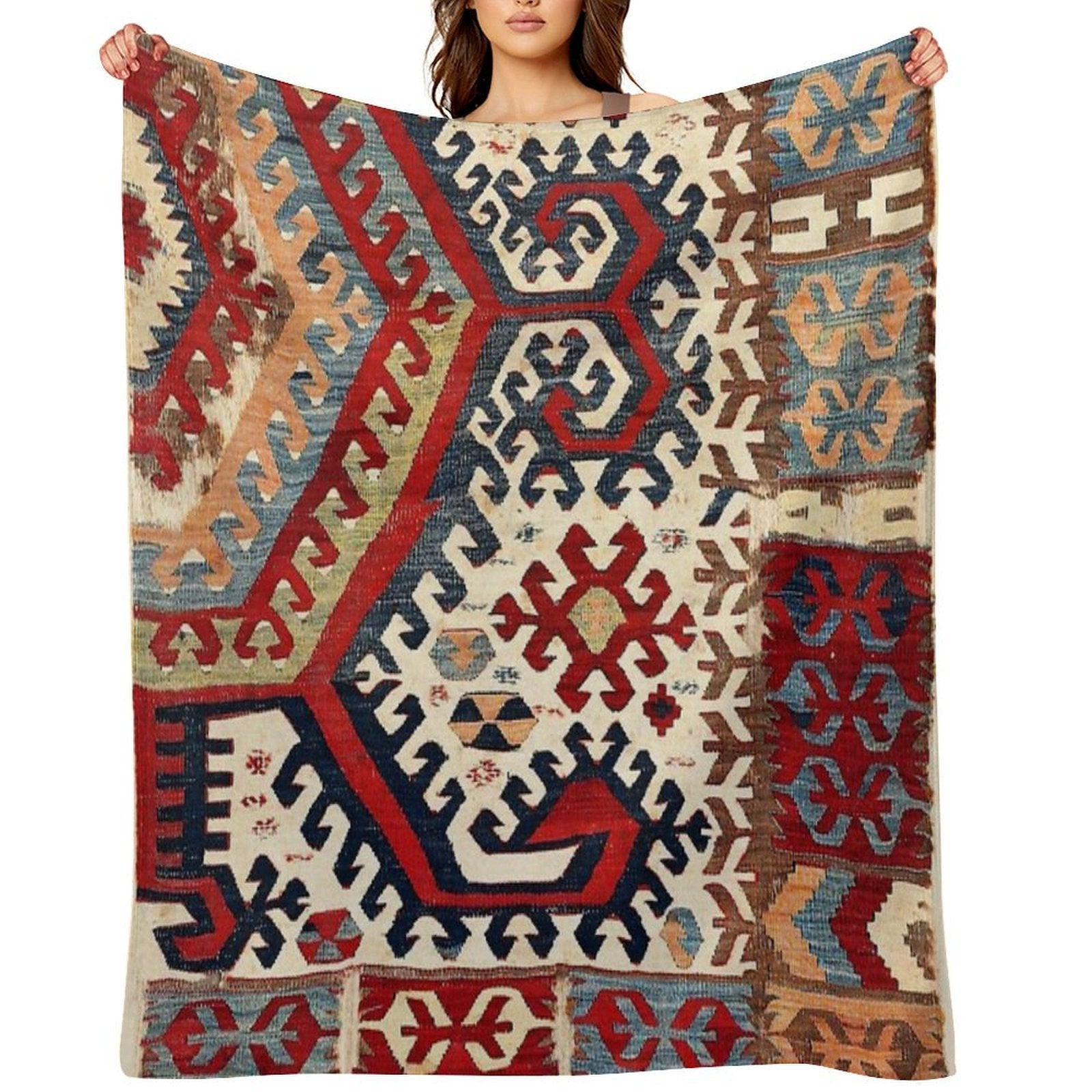 Hotamis  Antique Konya Turkish Kilim Print Velvety-soft Throw Blanket