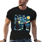 Van Gogh Starry Night Black Cat Santa Hat Toddlers Christmas  Odor-resistant T-Shirt