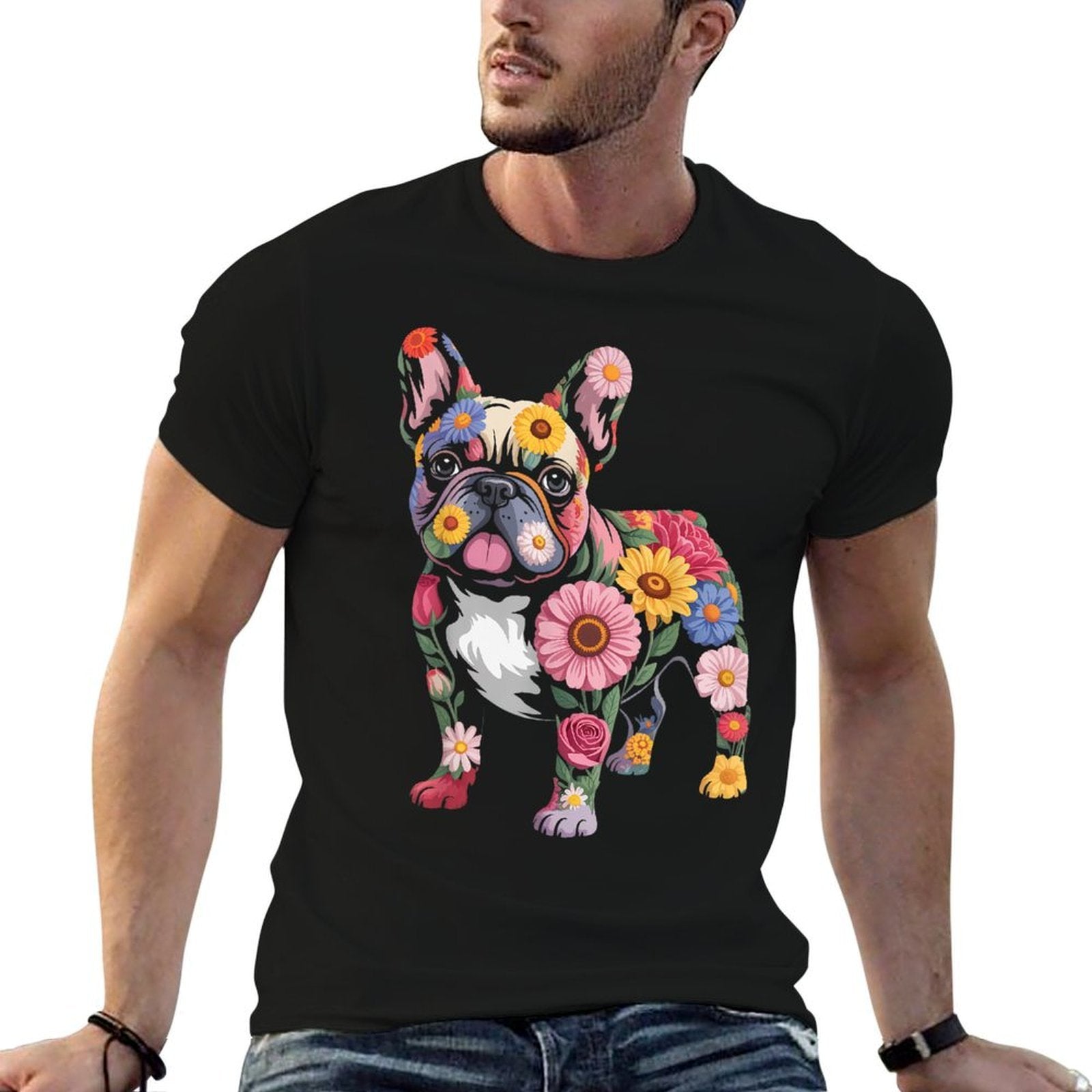 French Bulldog Flower Funny Dog  Breathable T-Shirt