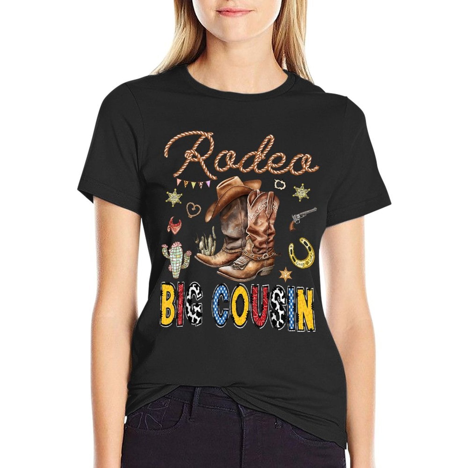 Rodeo Big Cousin Western Cowboy Birthday Matching Family  Oversized Silhouette T-Shirt