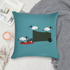 Bin Chickens Eating Lunch on Sea Blue Soft Shrink-Resistant Throw Pillow
