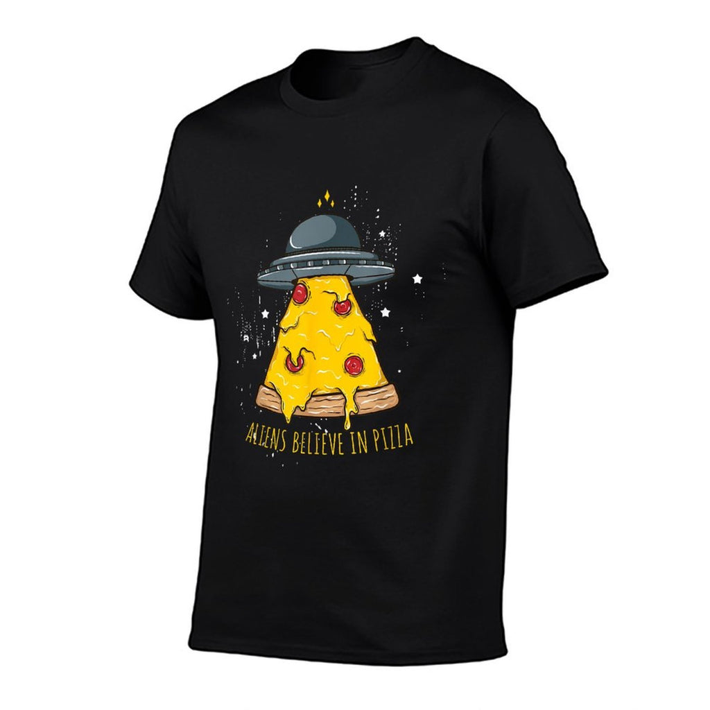 Aliens Believe In Pizza Funny Alien Ship Pizza  Polyester Blend T-Shirt