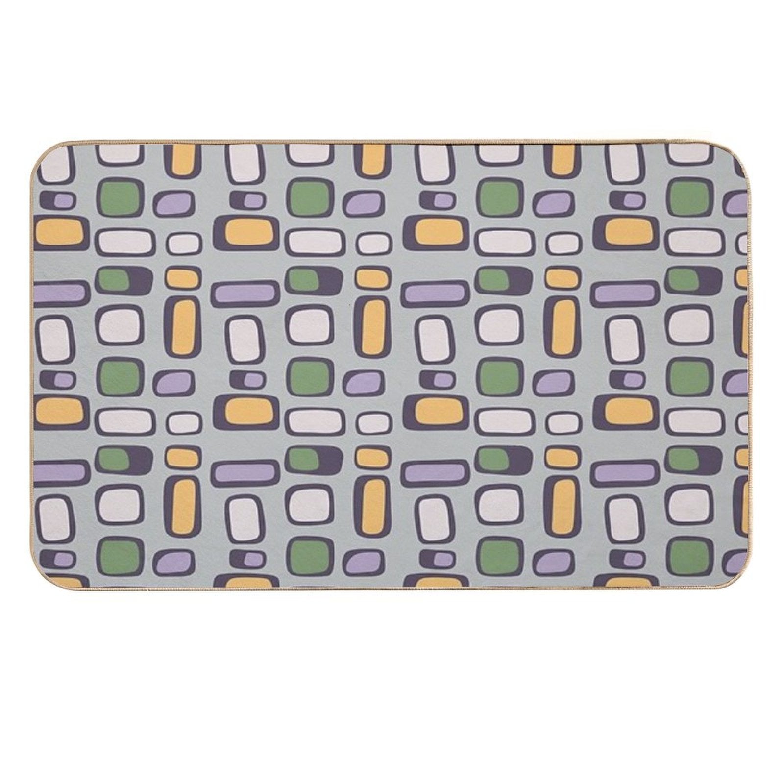 Colorful Retro Mid Century Aesthetic Squares Geometric Pattern Grayish Blue  Anti-Trip Bath Mat
