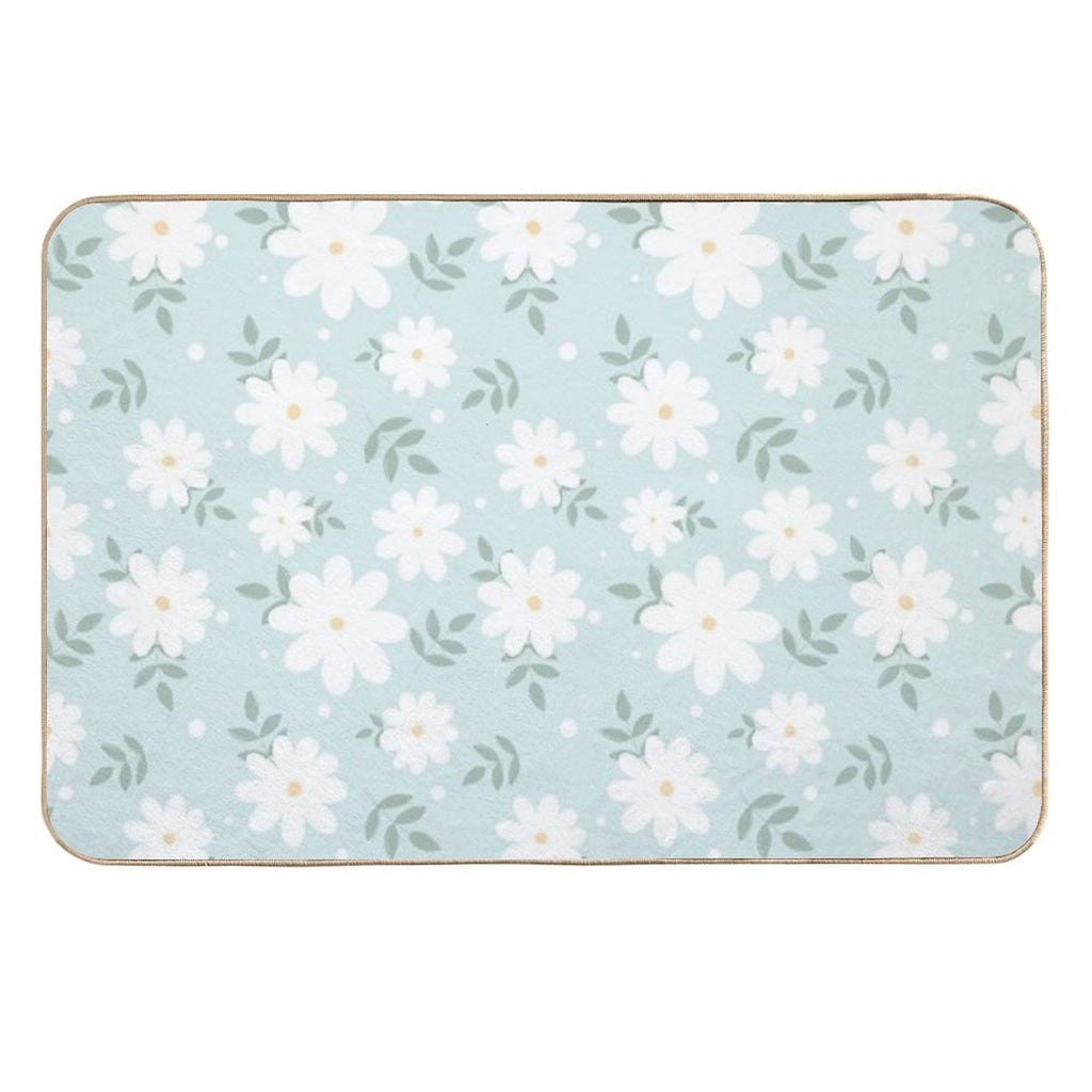 Cute Daisies on A Soft Green Background  Slip-Resistant Bath Mat