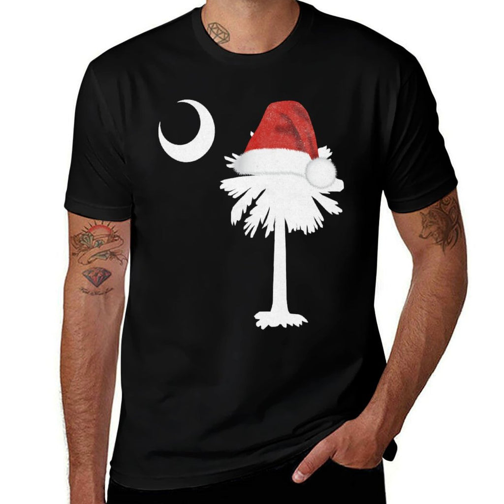 South Carolina Christmas Holiday Santa Palmetto Tree  Breathable T-Shirt