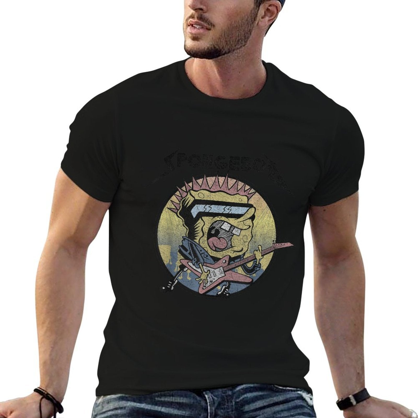 SpongeBob SquarePants Heavy Metal Rock  Rolled Sleeves T-Shirt