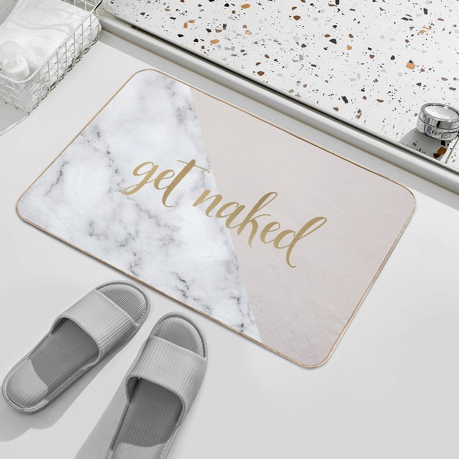 Get Naked Bathroom And Bedroom Quote, Blush Pink, Gold, Marble  Versatile Bath Mat