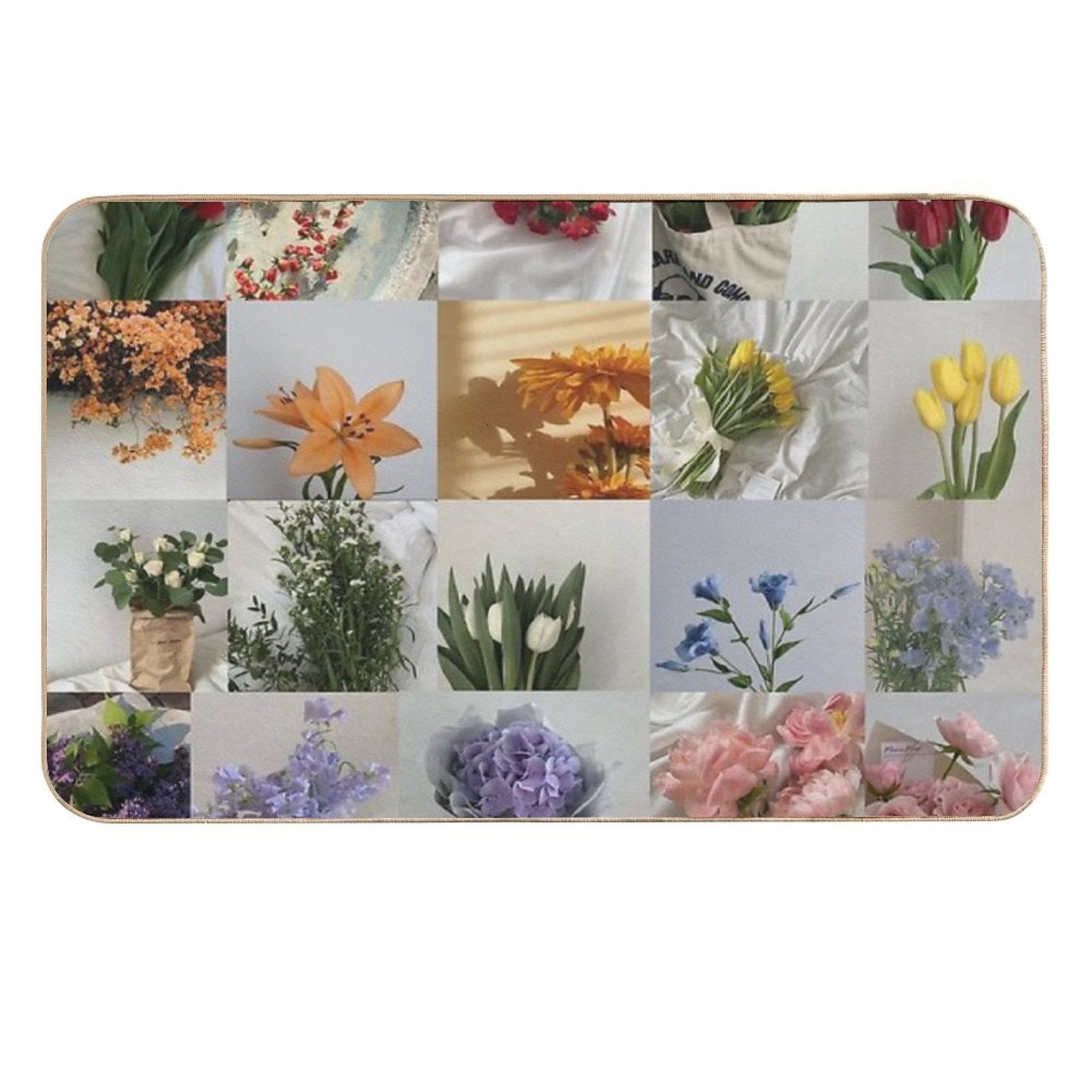 Minimal Rainbow Flower Collage  Easy To Clean Bath Mat