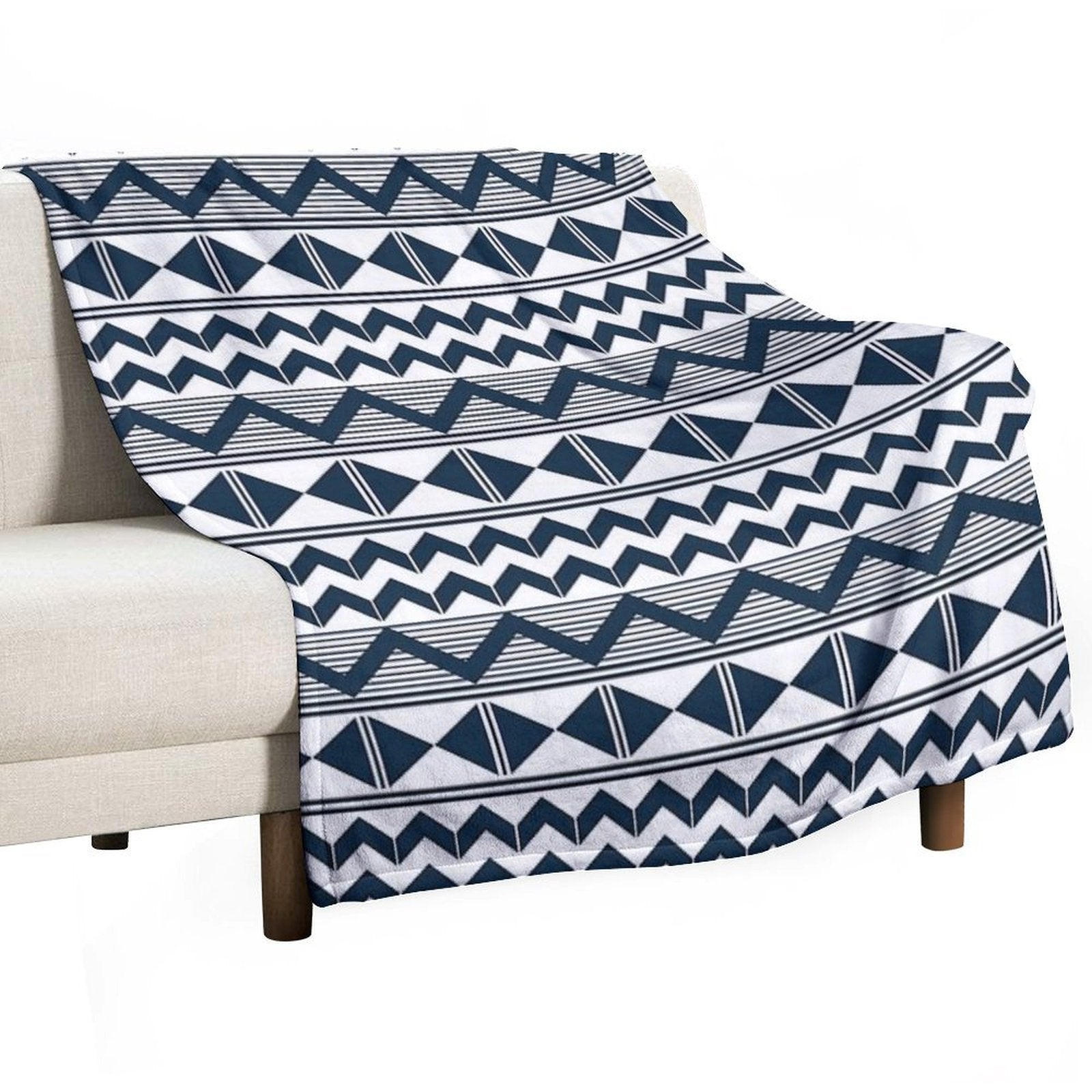 Navy Blue And White Geometry Machine-washable Throw Blanket