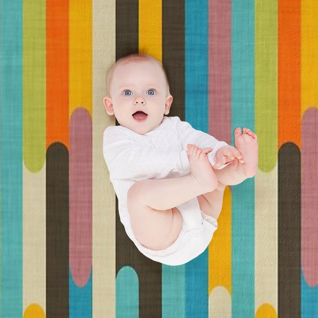 Retro Color Block Popsicle Sticks Blue Easy Care Throw Blanket