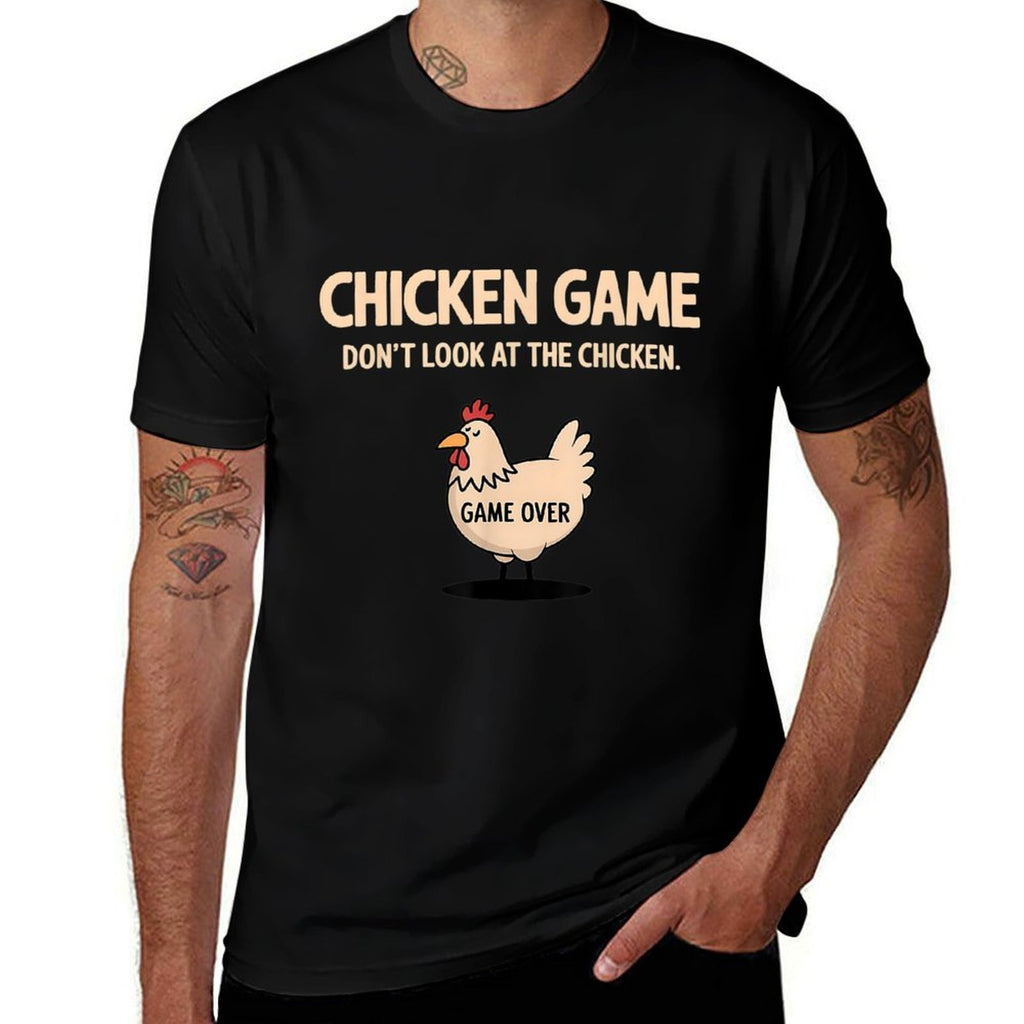 Chicken Game Dont Look At The Chicken Funny Chicken  Ribbed Collar T-Shirt
