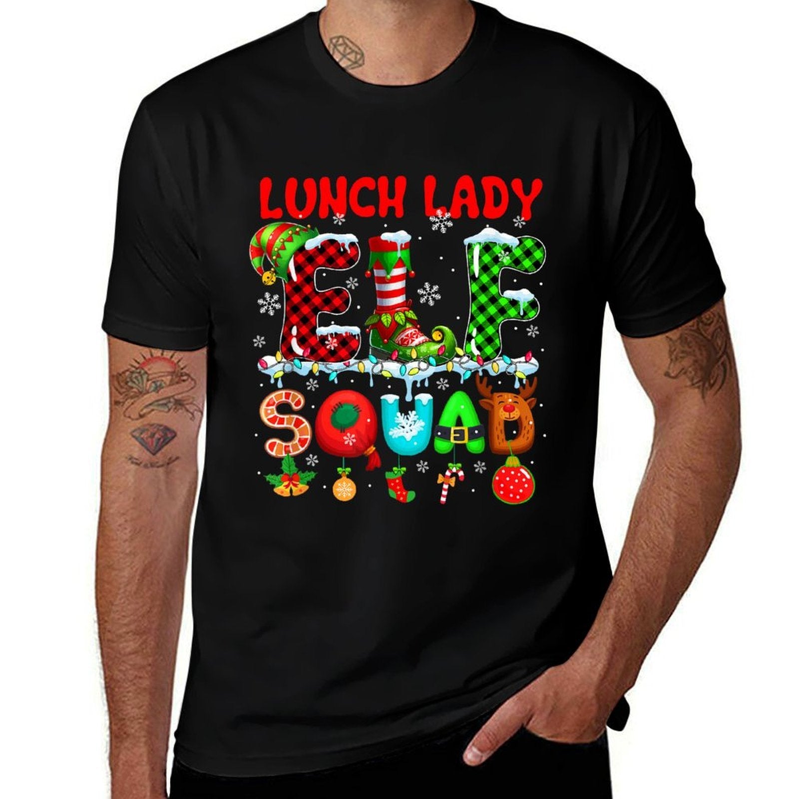 Lunch Lady Elf Squad Christmas Colorful Funny Job Team  Polyester Blend T-Shirt