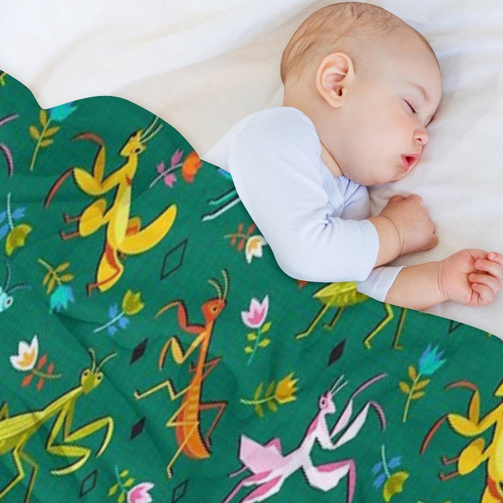 An Unordinary Array of Praying Mantises - Kelly Green Machine-washable Throw Blanket