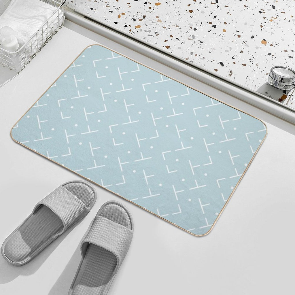 Baby Blue And White Geometrical Pattern with Gentle Forms. Calm Light Blue Trending Pattern in Minimalistic Style.  High-Traffic Bath Mat