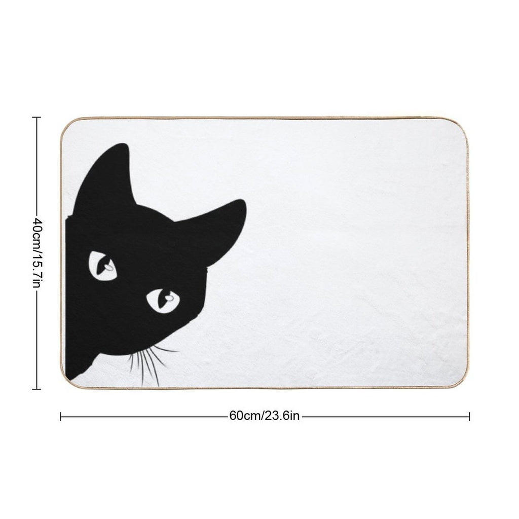 Black Cat Peeking Around The Corner Silhouette  Long-Lasting Bath Mat