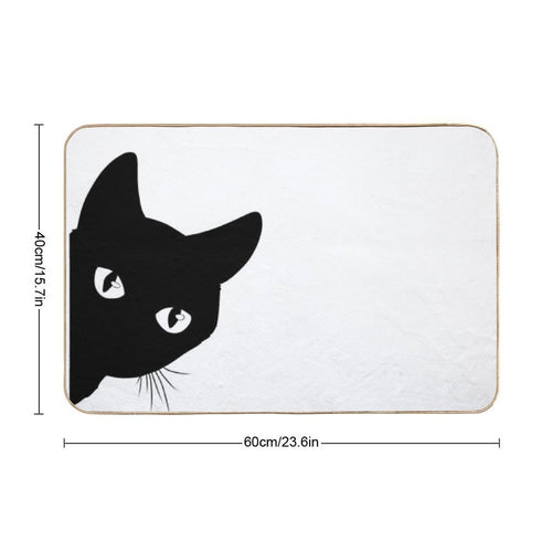 Black Cat Peeking Around The Corner Silhouette  Long-Lasting Bath Mat