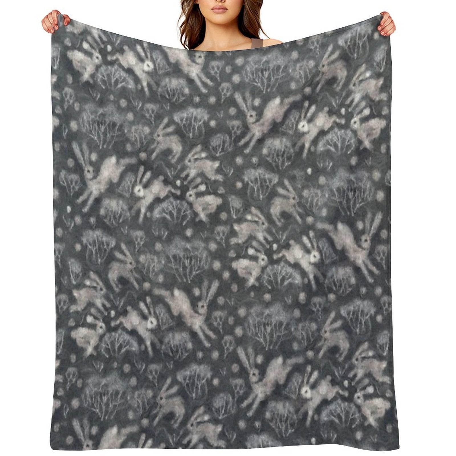 Hares Field, Winter Snow Field Bunnies Rabbits Pattern Grey Versatility Throw Blanket