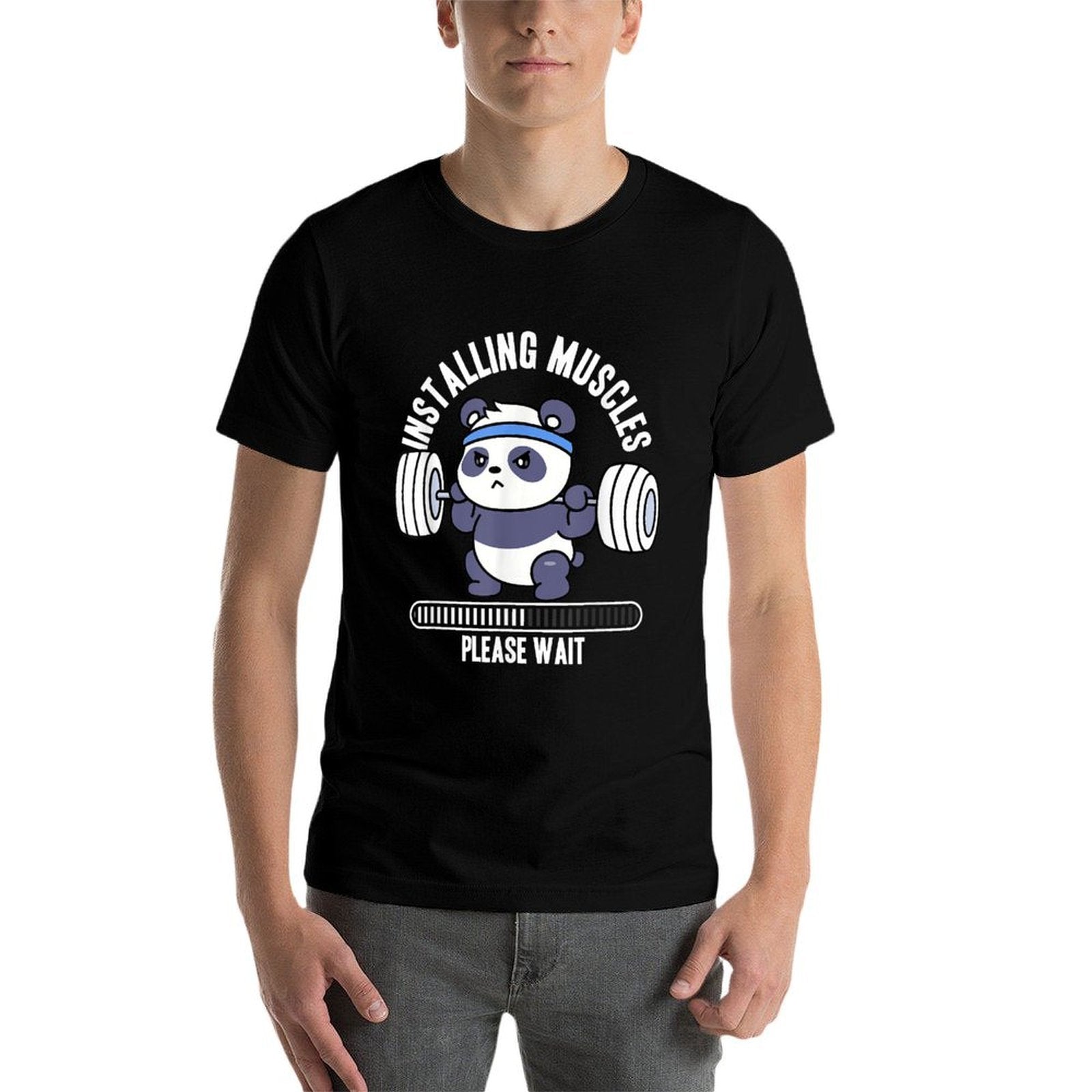 Muscle Building Fitness Panda Weight Lifting Barbell Workout  Durable T-Shirt