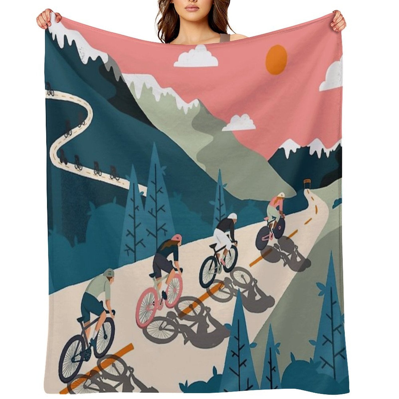 Cycling Race Vintage Art Eco-conscious Throw Blanket