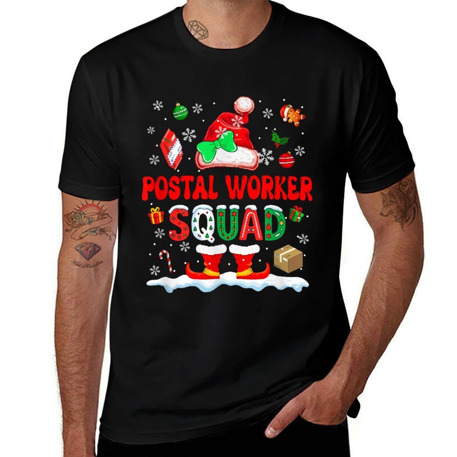 Postal Worker Squad Women Job Christmas Santa Bow Tie Comfortable T-Shirt