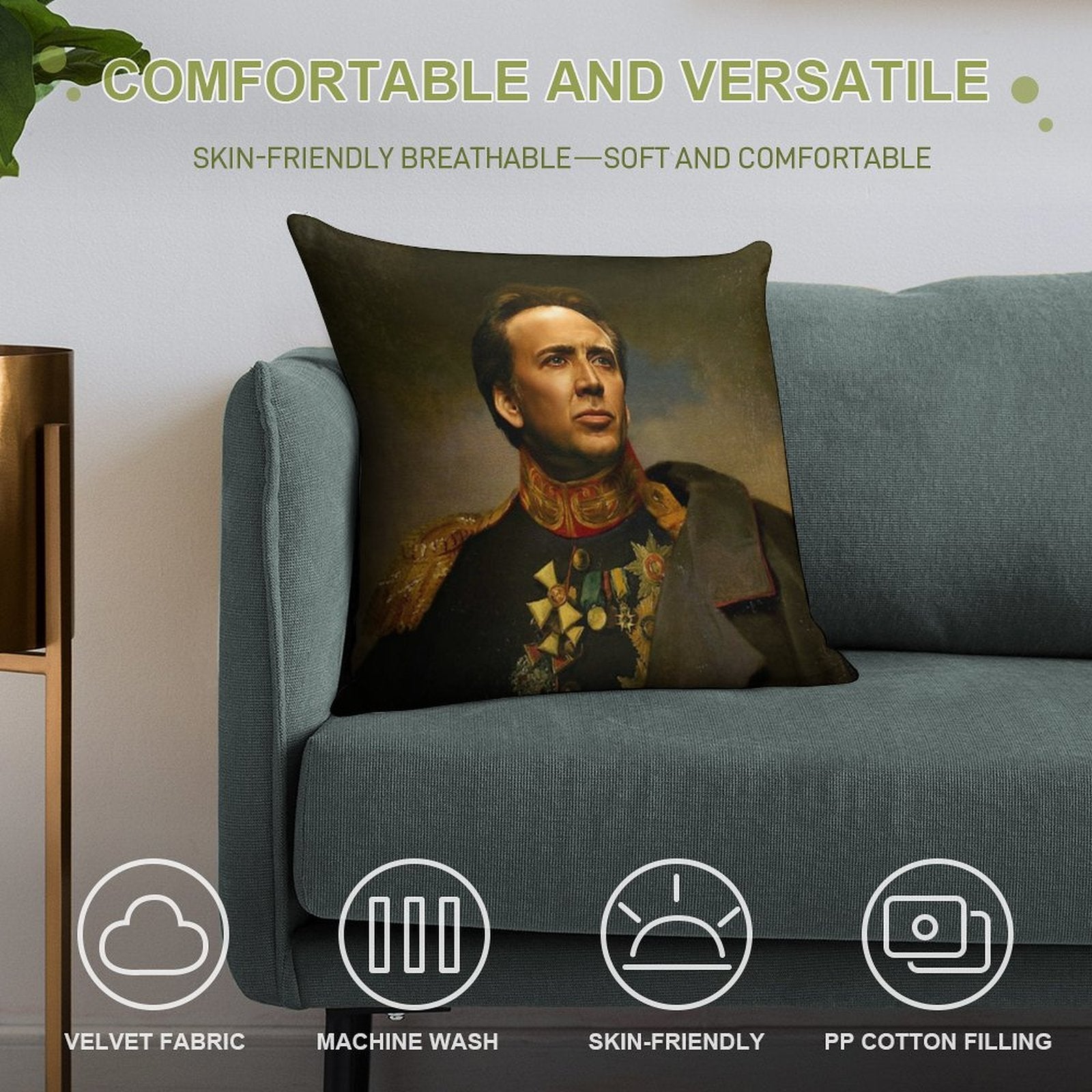 Nicolas Cage Soft Short Plush Fabric Throw Pillow