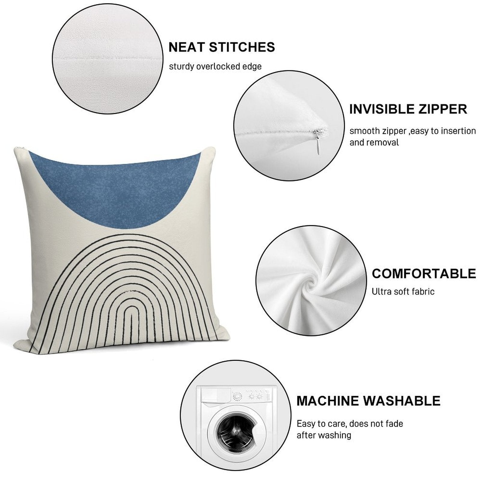 Arch Balance Blue - Mid Century Modern Soft Easy Maintenance Throw Pillow