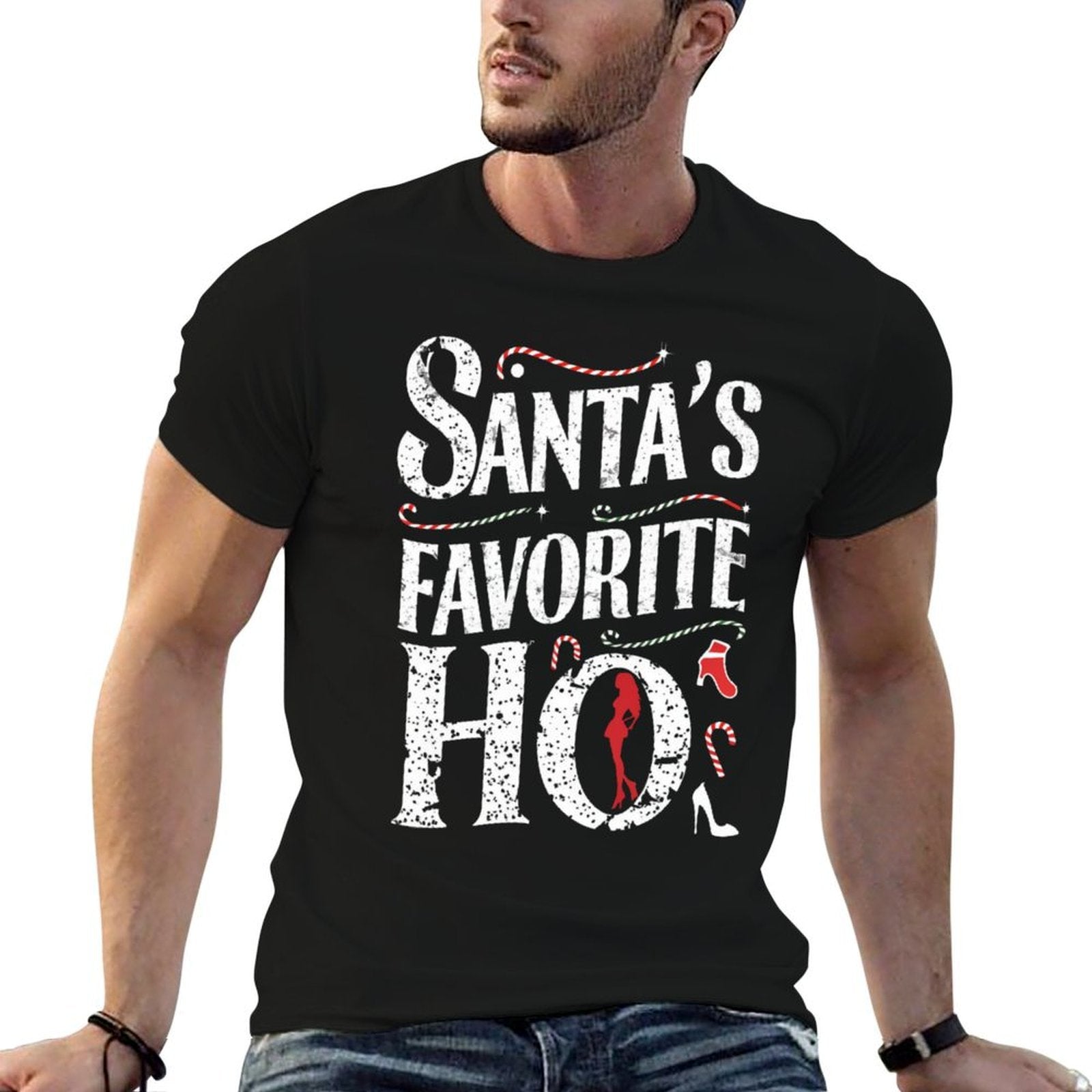 Funny Santas Favorite Ho Inappropriate Christmas for Women  Fade-proof Color T-Shirt