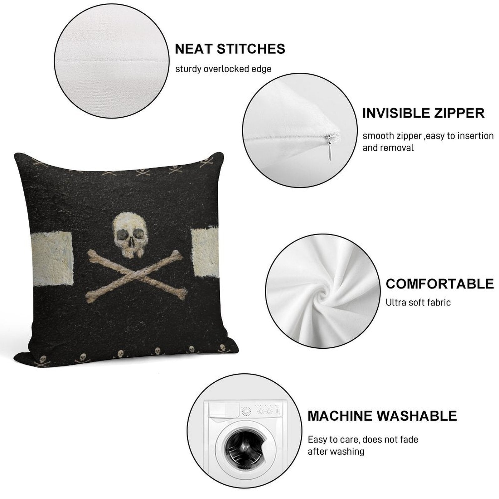 Pirate Skulls - Black Soft Skin-Friendly Throw Pillow