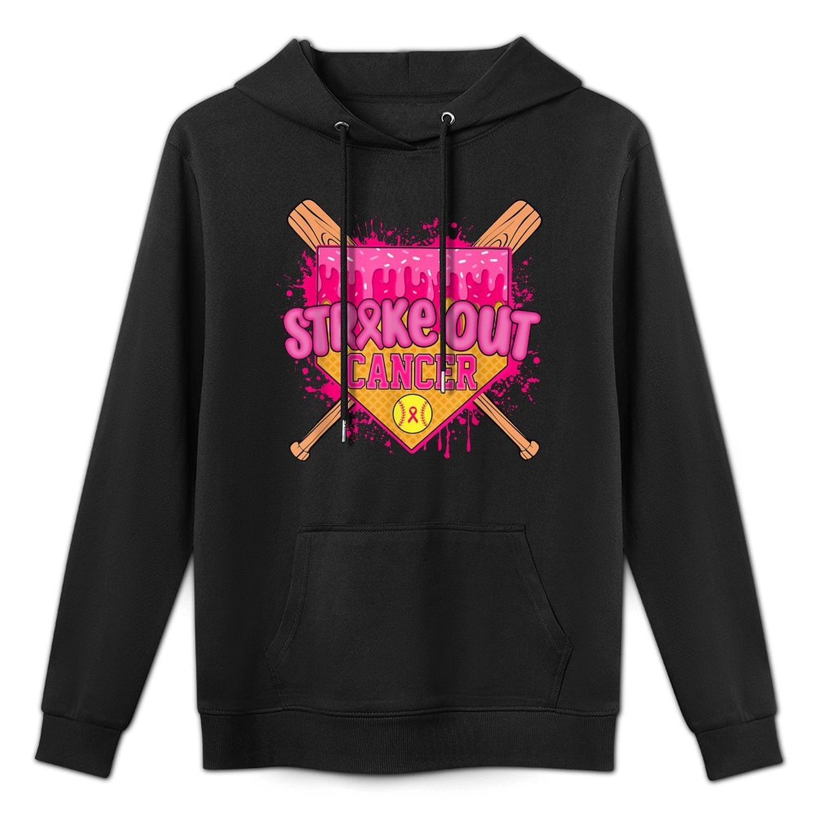 Strike Out Breast Cancer Warrior Softball Drip Home Plate All-Day Comfort Hoodie