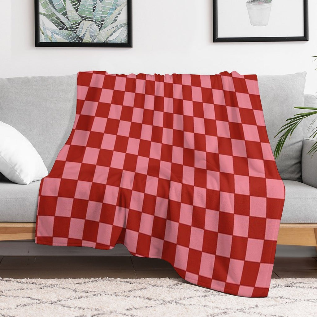 Pink And Red Checkered Anti-pilling Throw Blanket