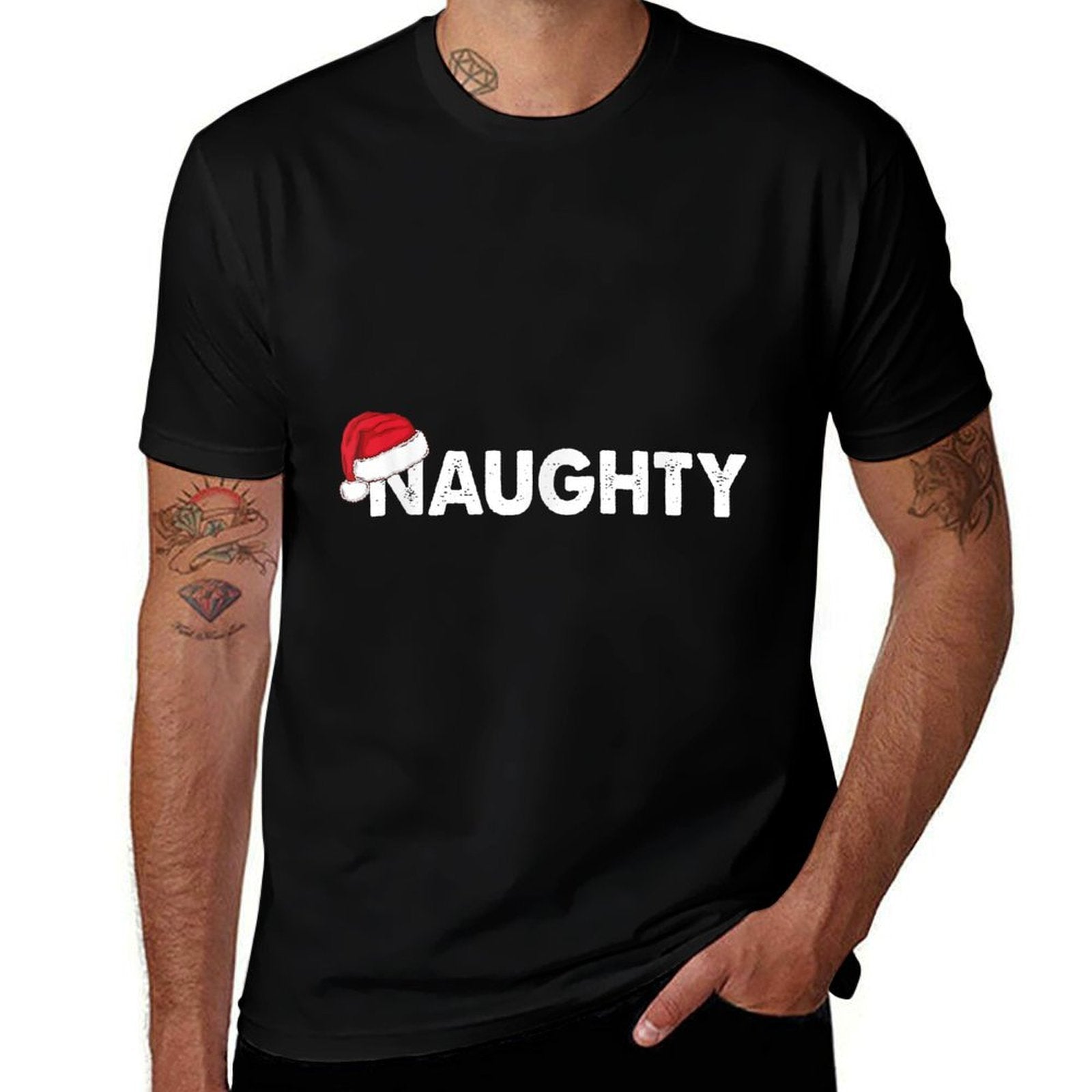 Couples Naughty Or Nice Black Naughty Or Nice Matching Christmas Couples - Small - Unisex-Adults  Wrinkle-resistant T-Shirt