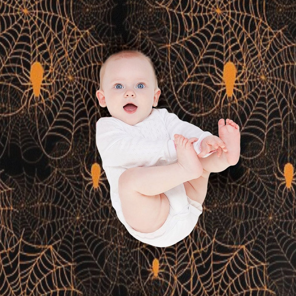 Halloween Spider Web Pattern Orange on Black Machine-washable Throw Blanket