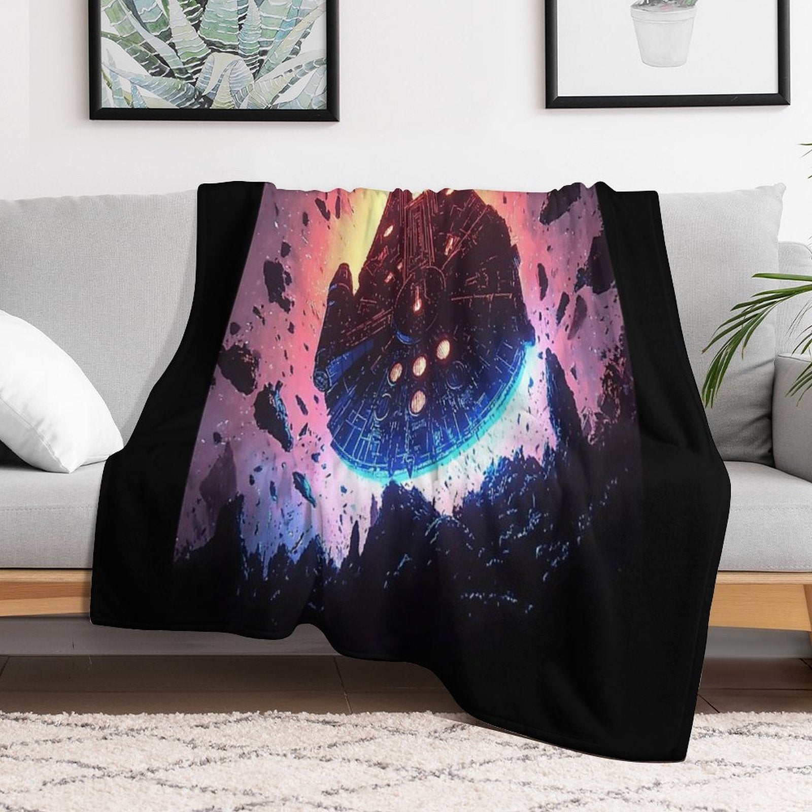 Millennium Falcon in Asteroid Field Wrinkle-free Throw Blanket