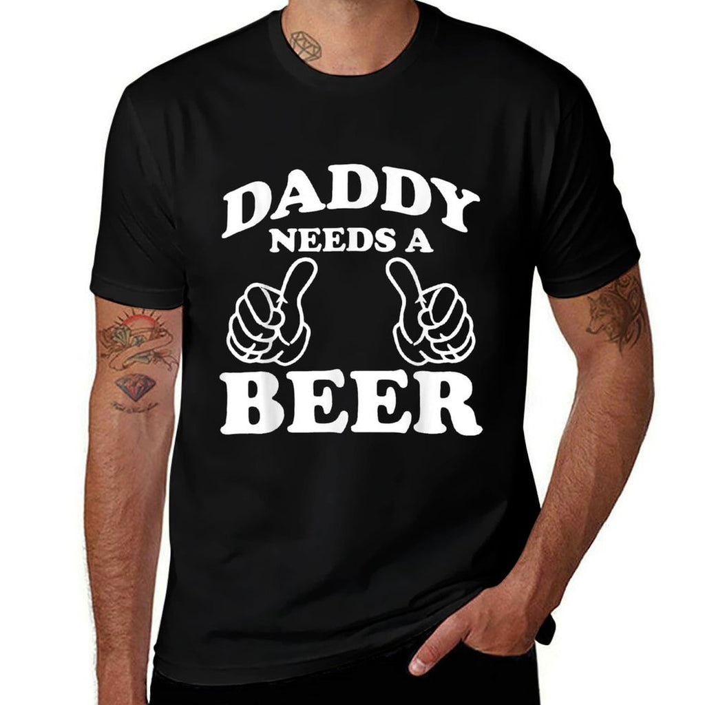 Mens Daddy Needs A Beer Funny Drinking Beer Lover  Oversized Silhouette T-Shirt
