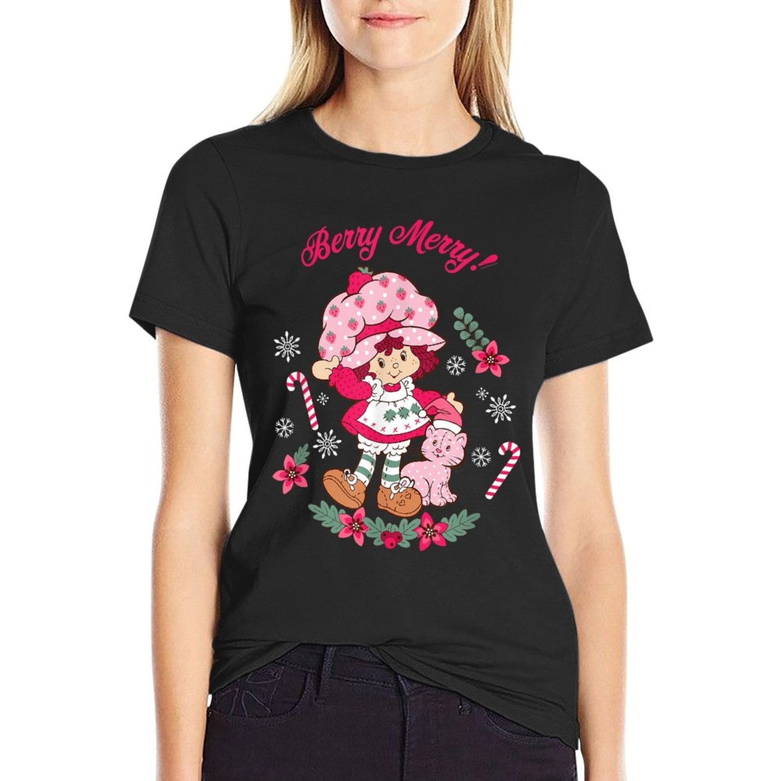 Strawberry Shortcake Berry Merry Christmas Holiday Vintage  Polyester Blend T-Shirt