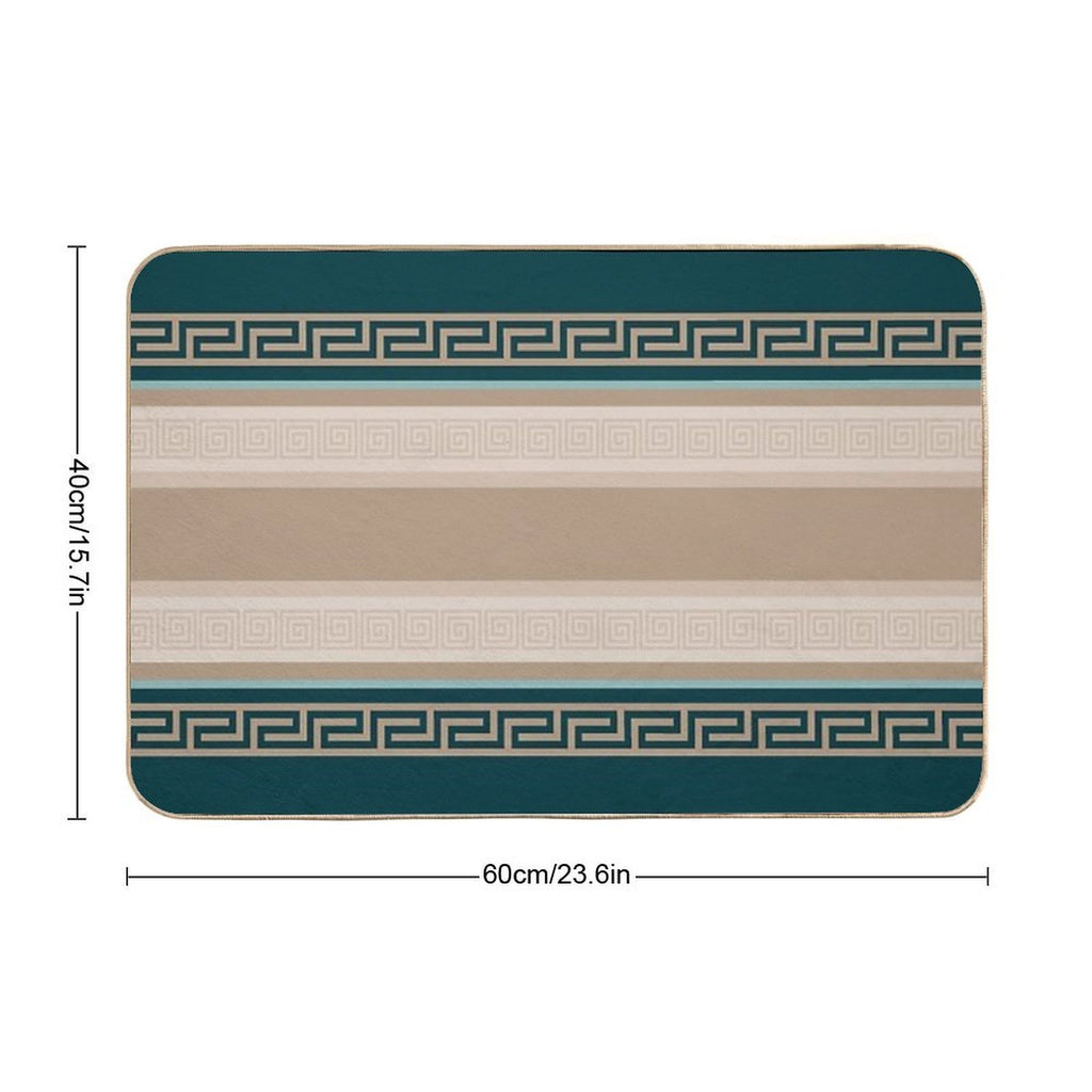Greek Key - Meander - Taupe And Green  Absorbent Bath Mat