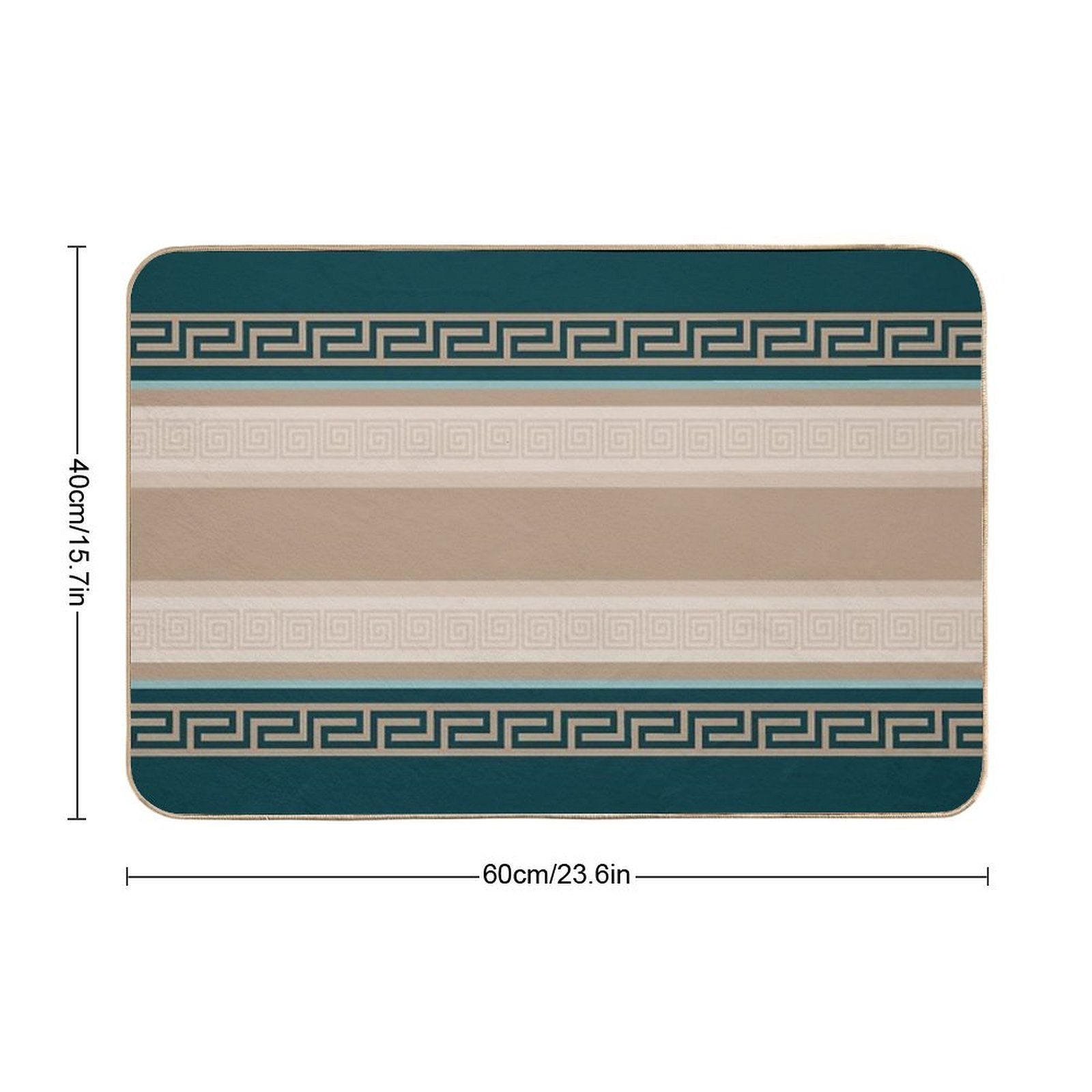 Greek Key - Meander - Taupe And Green  Absorbent Bath Mat