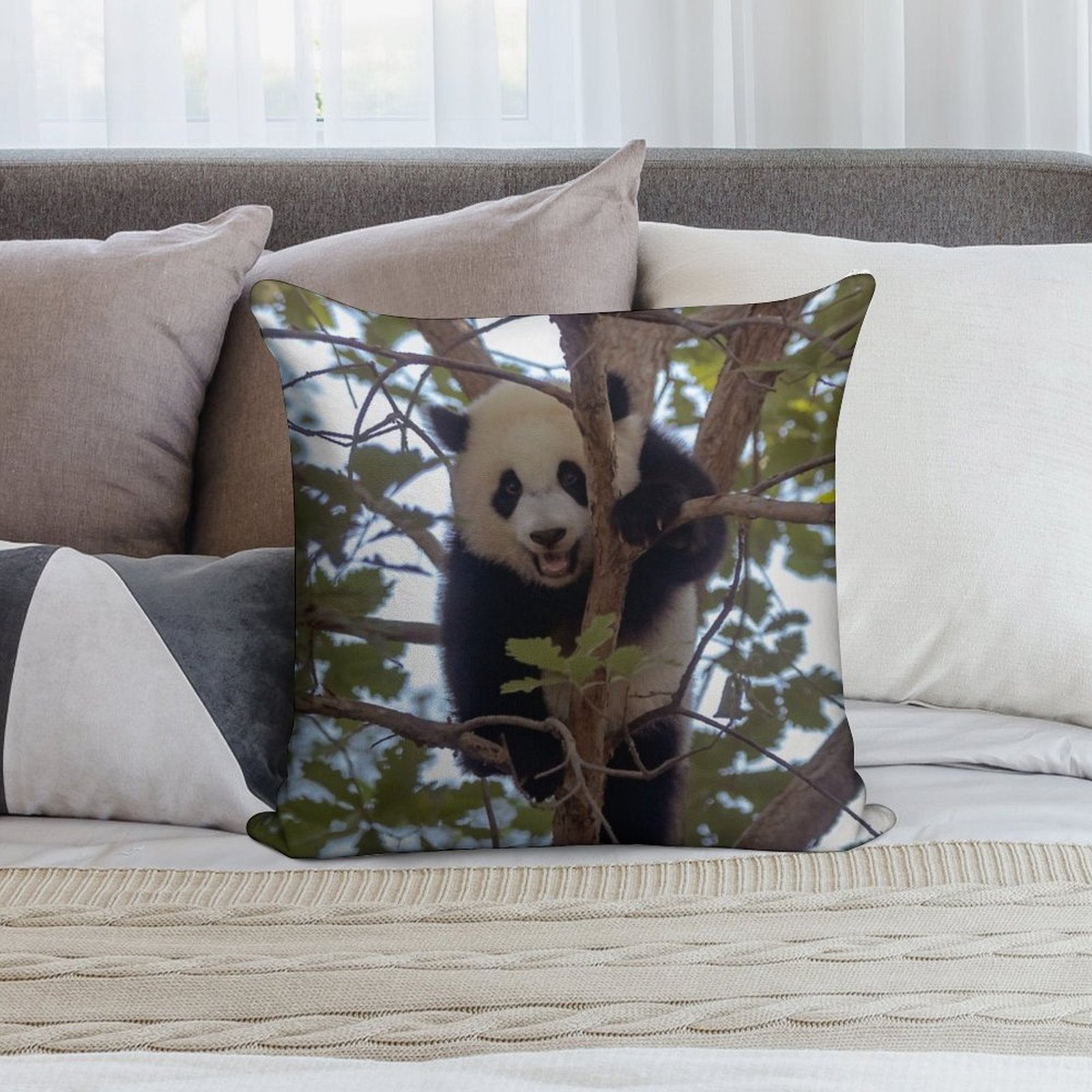 Baby Panda Xiao Qi Ji at The National Zoo Soft High-Density Material Throw Pillow