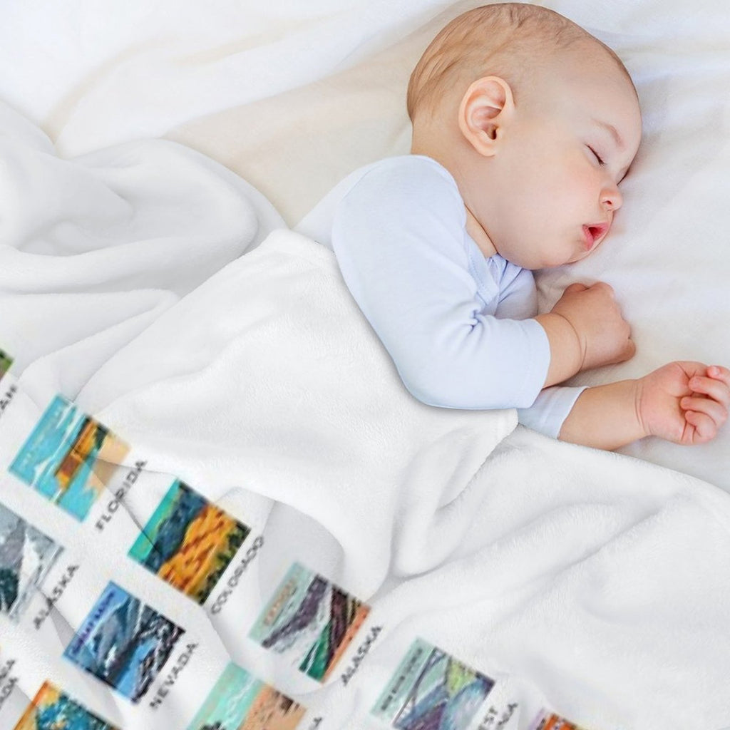 National Parks Of The United States Poster List Machine-washable Throw Blanket